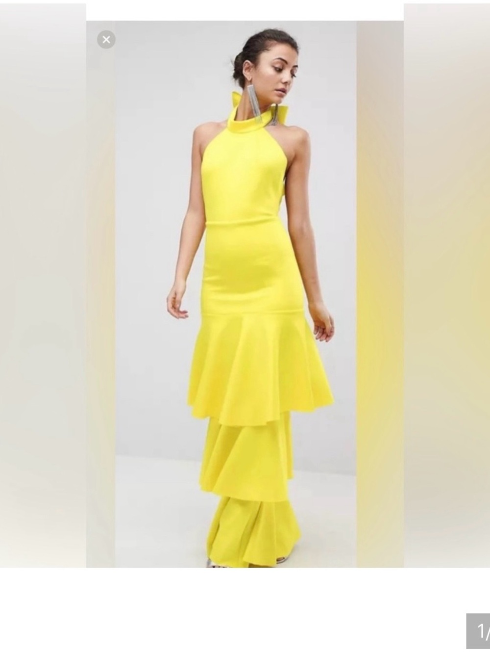 ASOS Bright Yellow Halter Tiered Maxi Dress